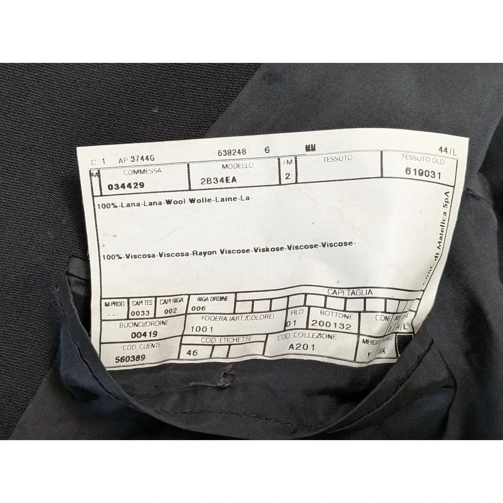 Armani Collezioni Mens 44L Black Wool Suit Jacket Notch Lapel Made in Italy Prom
